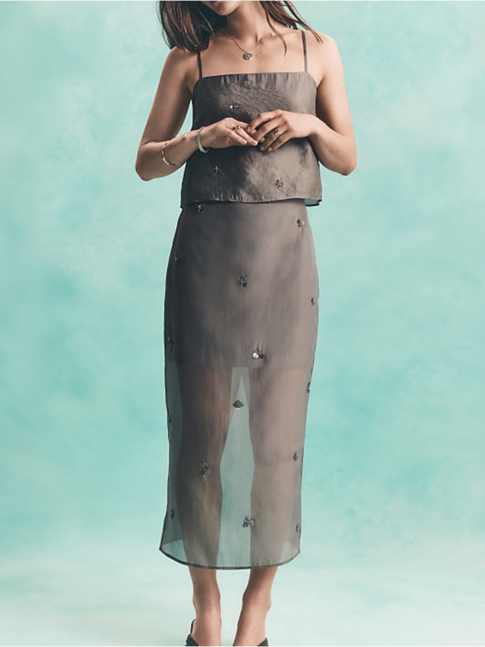 LOFT Beaded Sequin Cluster Cami and Skirt
